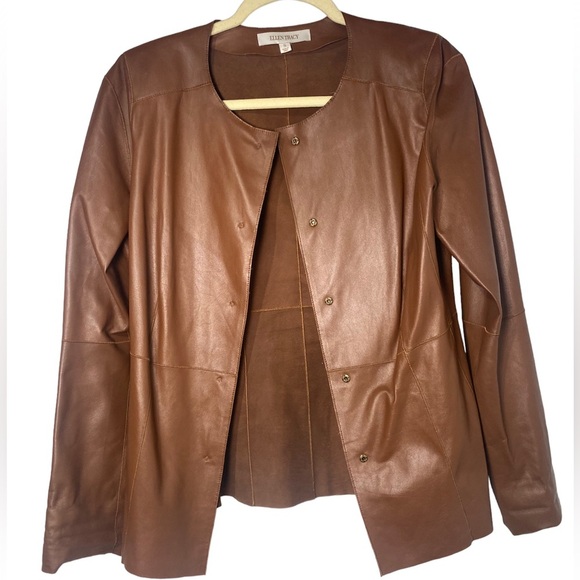 Ellen Tracy 100% Leather Lightweight Snap Button Jacket Small Vintage - Picture 2 of 8